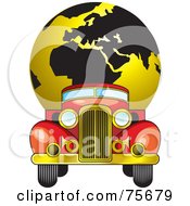 Poster, Art Print Of Vintage Red Truck Moving A Gold And Black Globe