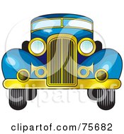 Royalty Free RF Clipart Illustration Of A Retro Blue Car With A Gold Bumper
