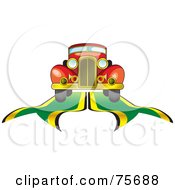 Royalty Free RF Clipart Illustration Of A Retro Red Car Driving On Blue And Yellow Ribbons