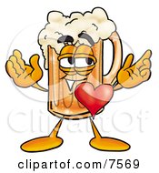Beer Mug Mascot Cartoon Character With His Heart Beating Out Of His Chest