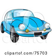 Parked Blue Slug Bug Car With A Chrome Bumper
