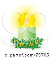 Royalty Free RF Clipart Illustration Of A Glowing Green Merry Christmas Candle With Holly