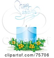 Poster, Art Print Of Blue Candle With Holly And Smoke Reading Happy Christmas