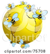 Poster, Art Print Of Busy Bees Flying Around A Gold Globe