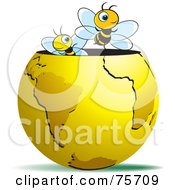 Poster, Art Print Of Two Happy Bees Emerging From A Gold Globe