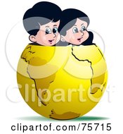 Poster, Art Print Of Boy And Girl Peeking Out Of A Gold Globe