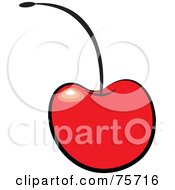 Poster, Art Print Of Single Red Shiny Bing Cherry With A Black Stem