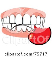 Poster, Art Print Of Healthy Teeth Biting A Cherry Stem