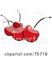 Poster, Art Print Of Four Red Shiny Bing Cherries With Black Stems