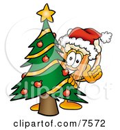 Poster, Art Print Of Beer Mug Mascot Cartoon Character Waving And Standing By A Decorated Christmas Tree