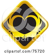 Royalty Free RF Clipart Illustration Of A Black Diamond With Two Gold Birds Forming A Heart