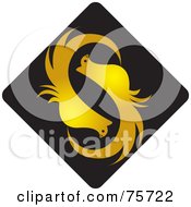 Royalty Free RF Clipart Illustration Of A Black Diamond With Two Golden Birds