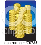 Poster, Art Print Of Stacks Of Golden Coins Over Blue And Black