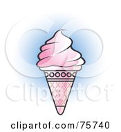 Poster, Art Print Of Pink Waffle Cone With Pink Frozen Yogurt Ice Cream