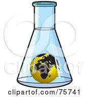 Royalty Free RF Clipart Illustration Of A Black And Gold Globe Trapped In A Beaker by Lal Perera