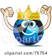 Royalty Free RF Clipart Illustration Of A Blue Globe Face Wearing A Ruby And Gold Crown by Lal Perera