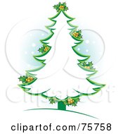 Royalty Free RF Clipart Illustration Of A Green Christmas Tree Outline With Holly