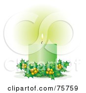 Royalty Free RF Clipart Illustration Of A Glowing Green Candle With Holly