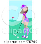 Poster, Art Print Of Pretty Brunette Woman Golfing On A Course