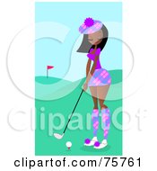 Poster, Art Print Of Pretty Black Woman Golfing On A Course