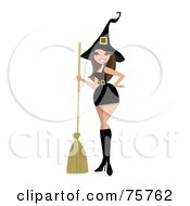Poster, Art Print Of Sexy Brunette Witch Woman In A Short Dress