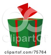 Royalty Free RF Clipart Illustration Of A Retro Green Christmas Present With Red Ribbons And A Bow