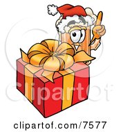 Poster, Art Print Of Beer Mug Mascot Cartoon Character Standing By A Christmas Present
