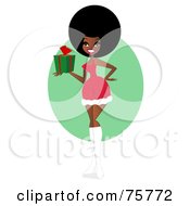 Royalty Free RF Clipart Illustration Of A Sexy Black Woman In A Santa Suit Holding A Gift by peachidesigns