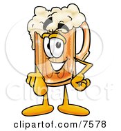 Clipart Picture Of A Beer Mug Mascot Cartoon Character Pointing At The Viewer