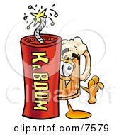 Beer Mug Mascot Cartoon Character Standing With A Lit Stick Of Dynamite