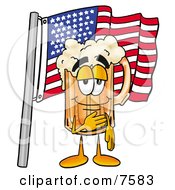 Beer Mug Mascot Cartoon Character Pledging Allegiance To An American Flag