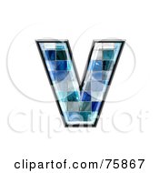 Poster, Art Print Of Blue Tile Symbol Lowercase Letter V