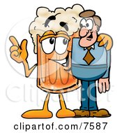Beer Mug Mascot Cartoon Character Talking To A Business Man