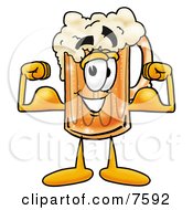 Clipart Picture Of A Beer Mug Mascot Cartoon Character Flexing His Arm Muscles