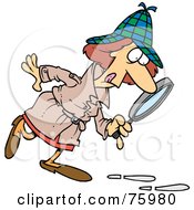 Royalty Free RF Clipart Illustration Of A Female Dectective Following A Line Of Footprints And Using A Magnifying Glass