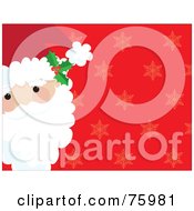 Poster, Art Print Of Santas Face On The Side Of A Red Background With Faint Snowflakes