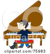 Poster, Art Print Of Little Dog Howling And Wagging His Tail While A Man Sings And Plays A Piano