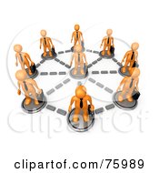 Orange Business Men With Briefcases Standing In A Network Circle