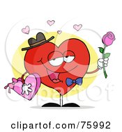 Poster, Art Print Of Sweet Man Heart Carrying Chocolates And A Rose