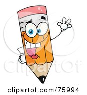 Royalty Free RF Clipart Illustration Of A Hyper Yellow Pencil Guy Waving by Hit Toon