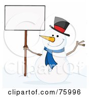 Poster, Art Print Of Joyous Snowman Holding A Blank Sign On A Hill