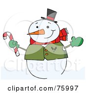Poster, Art Print Of Joyous Snowman Holding A Candy Cane