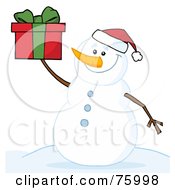 Poster, Art Print Of Jolly Snowman Holding A Christmas Present