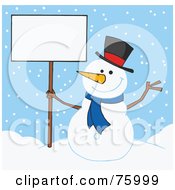 Jolly Snowman Holding A Blank Sign In The Snow
