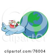 Poster, Art Print Of Waving Father Christmas Flying His Plane Around The Globe