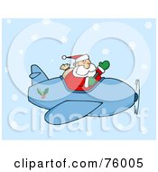 Royalty Free RF Clip Art Illustration Of A Waving Pilot Santa Flying His Christmas Plane In The Snow