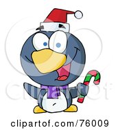 Royalty Free RF Clipart Illustration Of A Happy Christmas Penguin Holding A Candy Cane