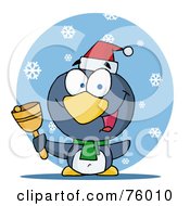 Poster, Art Print Of Charitable Christmas Penguin Bell Ringer In The Snow