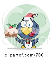 Poster, Art Print Of Joyous Christmas Penguin Holding Christmas Pudding