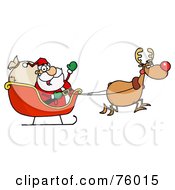 Poster, Art Print Of Tired Rudolph Flying Kris Kringle In His Sleigh